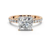 Solitaire Engagement Ring Setting for Princess Cut Center with Large Accent Band and Prong Head in Rose Gold