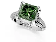 Solitaire Engagement Ring Setting for Fancy Green Princess Cut Center with Accented Split Shank and Prong Head in Platinum
