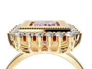 Halo Engagement Ring Setting for Fancy Pink Princess Cut Center with Milgrain Bezel Rim, Plain Band and Prong Head in Yellow Gold