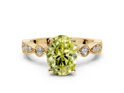 Solitaire Engagement Ring Setting for Fancy Yellow Oval Center with Milgrain Bezel Accents and Prong Head in Yellow Gold