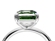 Low-Set Solitaire Engagement Ring Setting for Fancy Green Asscher Cut Center with Thin Plain Band and Prong Head in Platinum