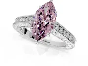 Solitaire Engagement Ring Setting for Fancy Pink Marquise Center with Engraved Pave Band and Prong Head in Sterling Silver