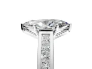 Solitaire Engagement Ring Setting for Marquise Center with Princess Cut Channel Band and Prong Head in White Gold