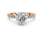 Solitaire Engagement Ring Setting for Heart-Shaped Center with Large Accents and Prong Head in Rose Gold