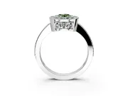 Halo Engagement Ring Setting for Fancy Green Oval Center with Milgrain Halo, Pave Band and Prong Head in White Gold