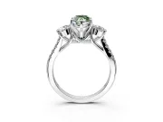 3 Stone Engagement Ring Setting for Fancy Green Marquise Center with Crossover Basket, Pave Band and Prong Head in Sterling Silver