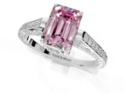Cathedral Engagement Ring Setting for Fancy Pink Emerald Cut Center with Antique-Style Pave Band and Prong Head in Platinum