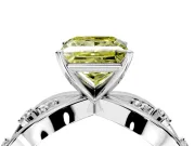 Solitaire Engagement Ring Setting for Fancy Yellow Princess Cut Center with Criss-Cross Accent Band and Prong Head in Sterling Silver