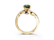 Solitaire Engagement Ring Setting for Fancy Green Radiant Cut Center with Pave Bypass Twist Band and Prong Head in Yellow Gold