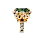 Halo Engagement Ring Setting for Fancy Green Emerald Cut Center with Openwork Halo, Pave Band and Prong Head in Yellow Gold