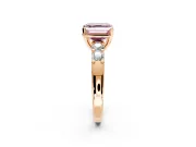 5 Stone Engagement Ring Setting for Fancy Pink Asscher Cut Center with Plain Band and Prong Head in Rose Gold