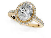 Halo Engagement Ring Setting for Oval Center with Inner Milgrain Border and Prong Head in Yellow Gold