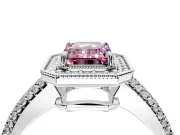 Milgrain Halo Engagement Ring Setting for Fancy Pink Emerald Cut Center with Three-Sided Pave Band and Prong Head in Sterling Silver