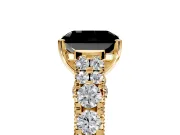 Solitaire Engagement Ring Setting for Fancy Black Radiant Cut Center with Pave Cathedral Shoulders and Prong Head in Yellow Gold