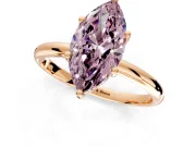 Hidden Halo Engagement Ring Setting for Fancy Pink Marquise Center with Thin Round-Wire Band and Prong Head in Rose Gold