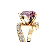Solitaire Engagement Ring Setting for Fancy Pink Heart-Shaped Center with Pave Bypass Swirl Band and Prong Head in Yellow Gold
