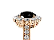 Halo Engagement Ring Setting for Fancy Black Round Cut Center with Milgrain Channel Band and Prong Head in Rose Gold