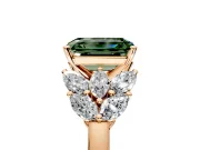 Leaf Cluster Engagement Ring Setting for Fancy Green Emerald Cut Center with Marquise Accents and Prong Head in Rose Gold