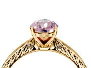 Solitaire Engagement Ring Setting for Fancy Pink Pear-Shaped Center with Engraved Milgrain Band and Prong Head in Yellow Gold