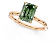 Solitaire Engagement Ring Setting for Fancy Green Emerald Cut Center with Bamboo Band and Prong Head in Rose Gold
