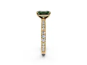 Solitaire Engagement Ring Setting for Fancy Green Emerald Cut Center with Milgrain-Edged Pave Band and Prong Head in Yellow Gold