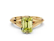 Solitaire Engagement Ring Setting for Fancy Yellow Emerald Cut Center with Milgrain Cathedral Band and Prong Head in Yellow Gold