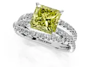 Solitaire Engagement Ring Setting for Fancy Yellow Princess Cut Center with Woven 3-Strand Pave Band and Prong Head in Platinum