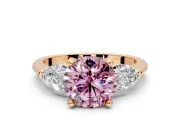 3 Stone Engagement Ring Setting for Fancy Pink Round Cut Center with Large Pear-Shaped Accents and Prong Head in Rose Gold