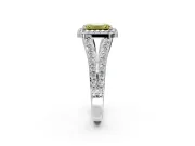 Halo Engagement Ring Setting for Fancy Yellow Emerald Cut Center with Narrow Pave Split Shank and Prong Head in Platinum
