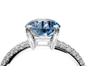 Solitaire Engagement Ring Setting for Fancy Blue Round Cut Center with Multi-Row Pave Accents and Basket Head in White Gold