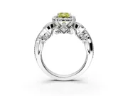 Milgrain Halo Engagement Ring Setting for Fancy Yellow Emerald Cut Center with Shoulder Bezels and Prong Head in Platinum