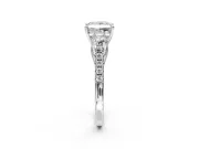3 Stone Engagement Ring Setting for Princess Cut Center with Crossover Basket, Pave Band and Prong Head in Platinum