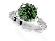 Solitaire Engagement Ring Setting for Fancy Green Round Cut Center with Multi-Row Accents and Prong Head in Platinum