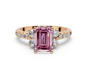 Paired Accent Engagement Ring Setting for Fancy Pink Emerald Cut Center with Pave Band and Prong Head in Rose Gold