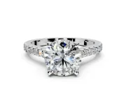 Solitaire Engagement Ring Setting for Round Cut Center with Widening Pave Band and Claw Prong Head in Platinum