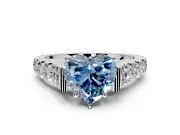 Solitaire Engagement Ring Setting for Fancy Blue Heart-Shaped Center with Pave Cathedral Shoulders and Prong Head in Sterling Silver