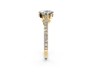 Solitaire Engagement Ring Setting for Oval Center with Widening Pave Band and Claw Prong Head in Yellow Gold
