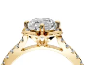 Floral Engagement Ring Setting for Cushion Cut Center with Pave Band and Floral Prong Head in Yellow Gold