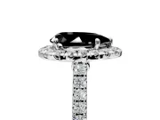 Halo Engagement Ring Setting for Fancy Black Pear-Shaped Center with Narrowing Pave Band and Prong Head in Sterling Silver