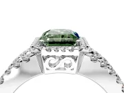 Halo Engagement Ring Setting for Fancy Green Radiant Cut Center with Wide-Open Pave Split Shank and Prong Head in Sterling Silver