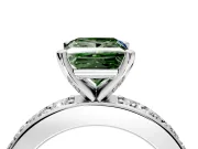 Solitaire Engagement Ring Setting for Fancy Green Princess Cut Center with Channel-Set Accents and Prong Head in White Gold