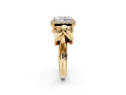 Halo Engagement Ring Setting for Radiant Cut Center with Floral Band and Prong Head in Yellow Gold