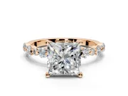 Solitaire Engagement Ring Setting for Princess Cut Center with Alternating Size Accents and Prong Head in Rose Gold
