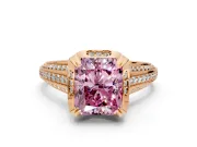 Solitaire Engagement Ring Setting for Fancy Pink Radiant Cut Center with Accented Split Shank and Prong Head in Rose Gold