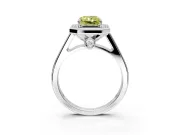 Halo Engagement Ring Setting for Fancy Yellow Emerald Cut Center with Outer Bezel Rim, Pave Band and Prong Head in Sterling Silver