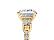 3 Stone Engagement Ring Setting for Princess Cut Center with Round Cut Side Accents and Prong Head in Yellow Gold