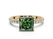 Solitaire Engagement Ring Setting for Fancy Green Princess Cut Center with Large Accent Band and Prong Head in Yellow Gold