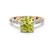Baguette Engagement Ring Setting for Fancy Yellow Radiant Cut Center with Alternating Bar-Set Band and Prong Head in Rose Gold