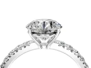Solitaire Engagement Ring Setting for Round Cut Center with Large Accent Band and Prong Head in Platinum