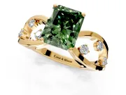 Solitaire Engagement Ring Setting for Fancy Green Radiant Cut Center with Criss-Cross Accent Band and Prong Head in Yellow Gold